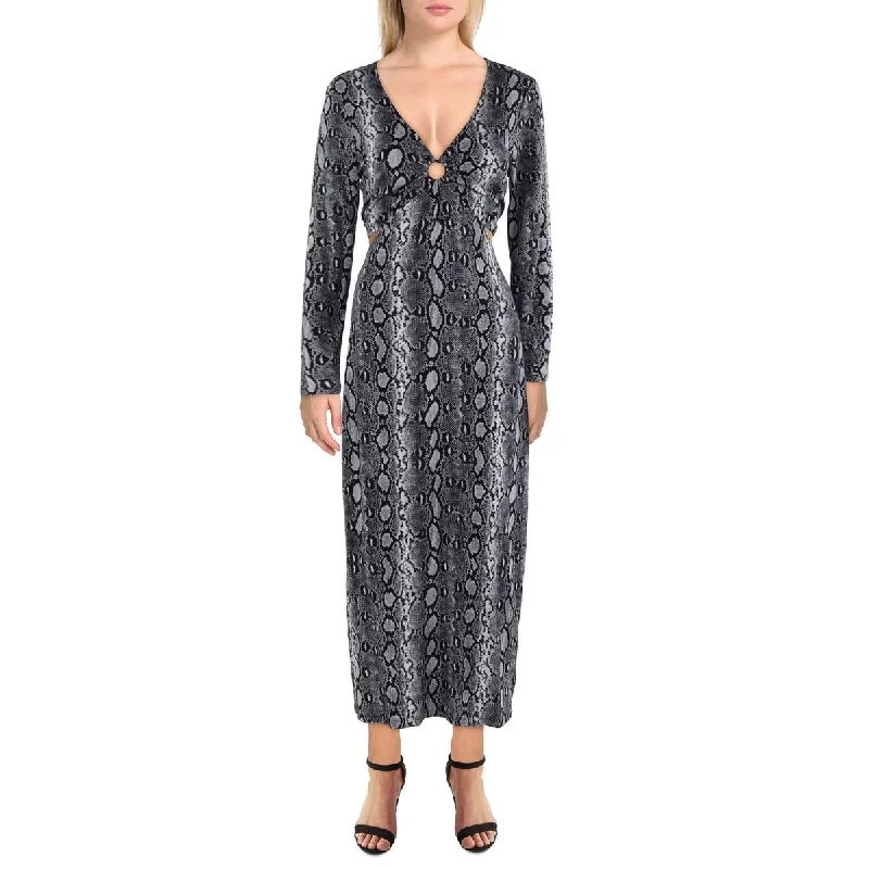 MICHAEL Michael Kors Womens Snake Print Cut-Out Midi Dress