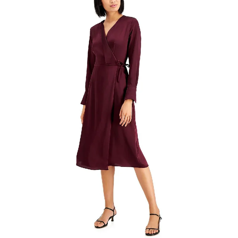 INC Womens Satin Surplice Midi Dress