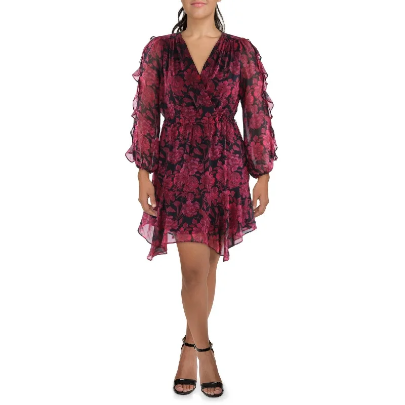 Gabby Skye Womens Floral Bishop Sleeve Midi Dress