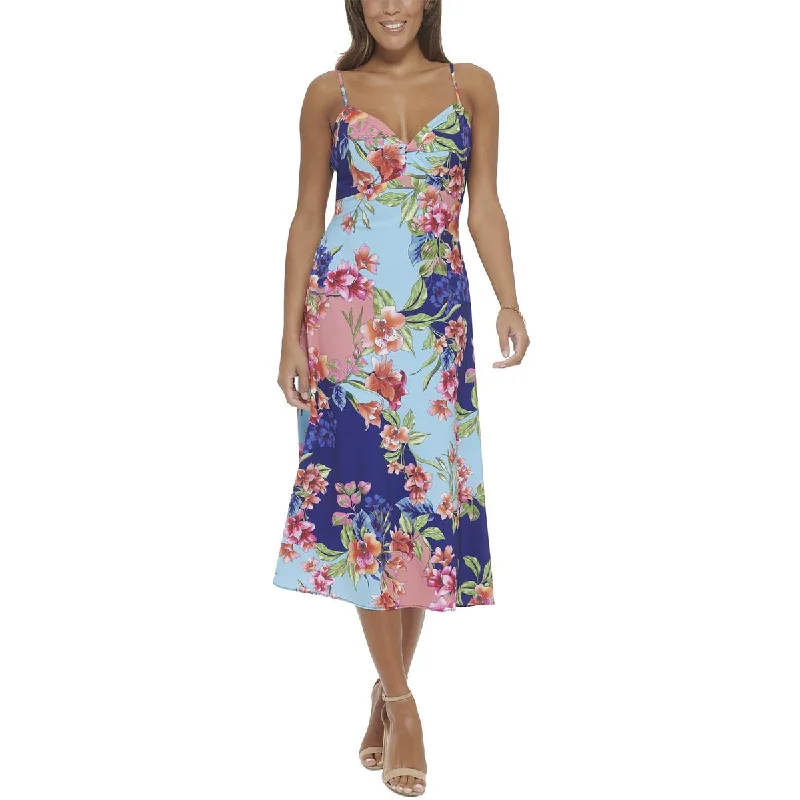 Guess Womens Floral Sweetheart Midi Dress