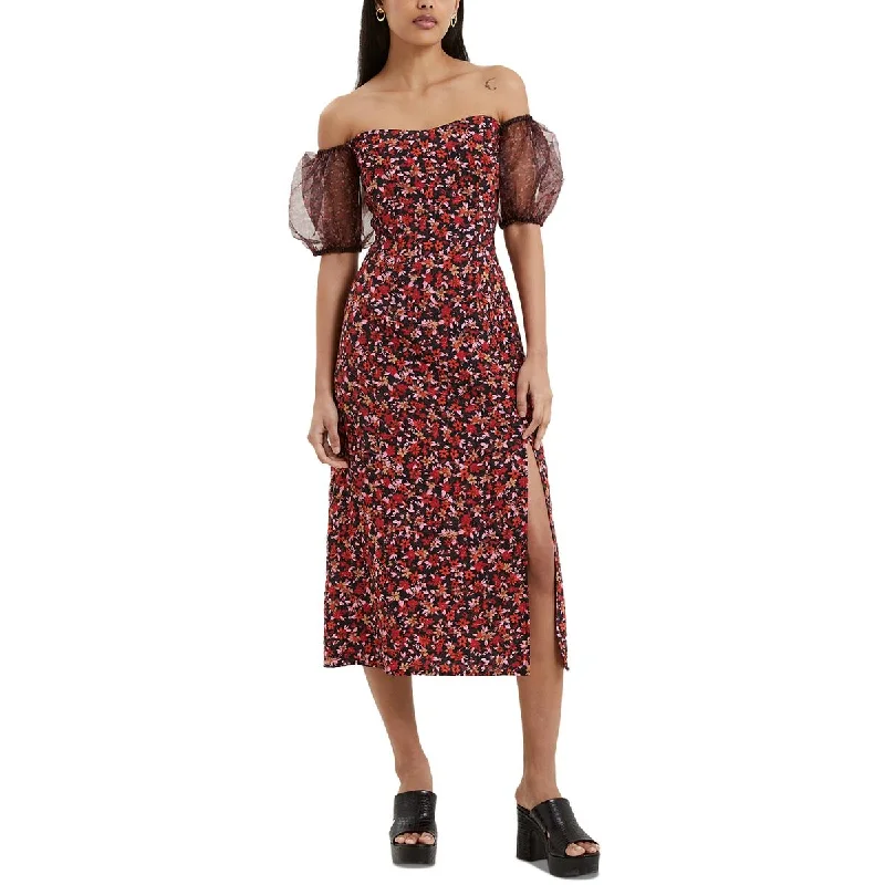 French Connection Womens Floral Print Mid Calf Midi Dress