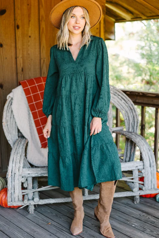 It's All Fact Forest Green Textured Midi Dress