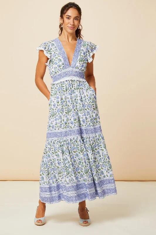 Pippa Block Print Dress | Blue/Green