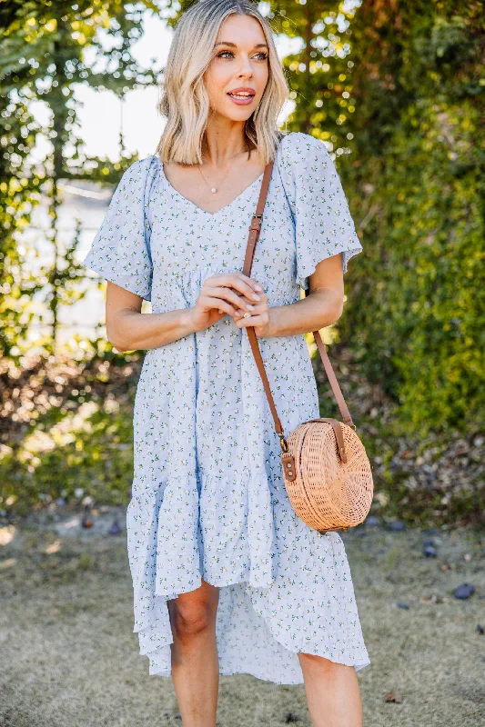 Friendly Reminder Sky Blue Ditsy Floral Midi Dress