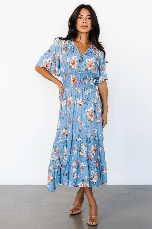 Spell Boho Midi Dress | Blue + Peach Floral