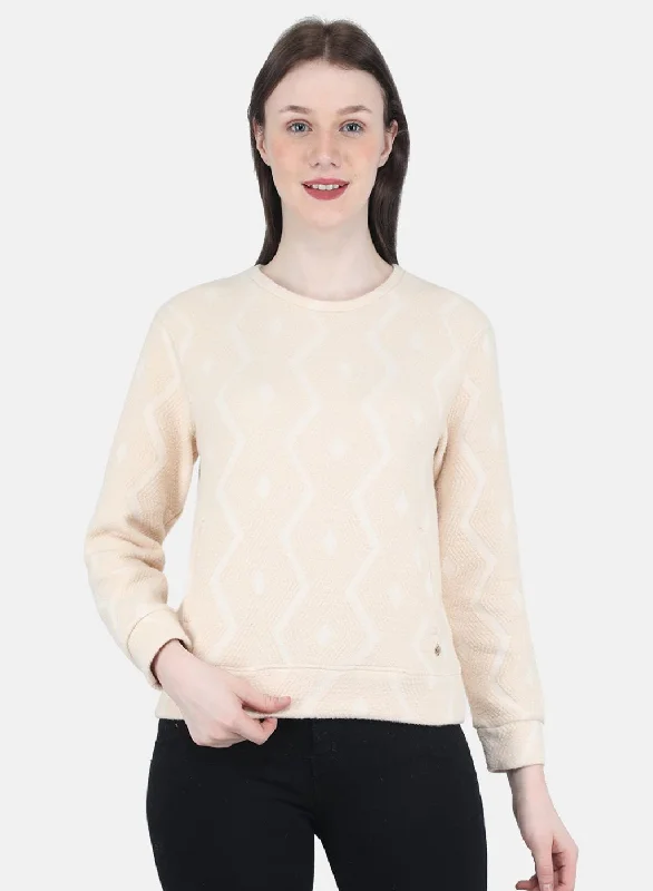 Women Beige Jaquard Sweatshirt