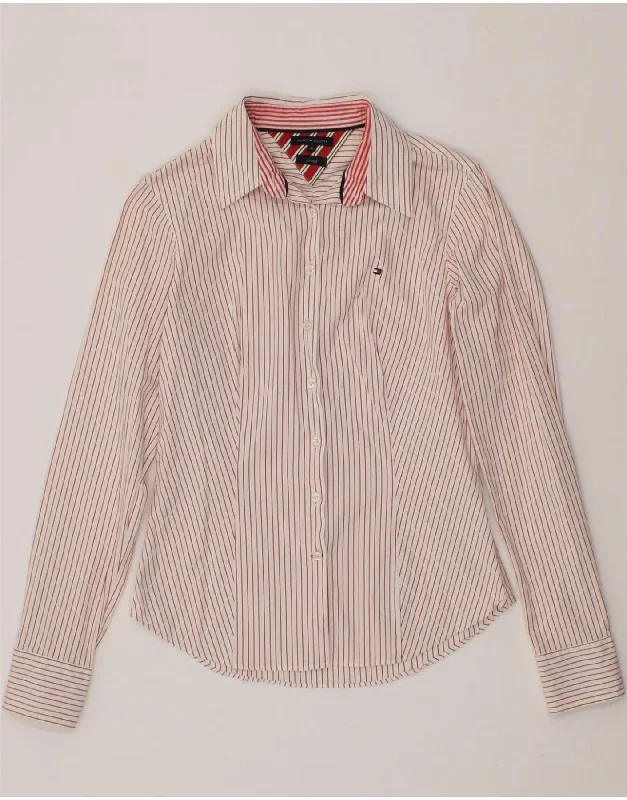 TOMMY HILFIGER Womens Shirt US 6 Medium Pink Striped Cotton