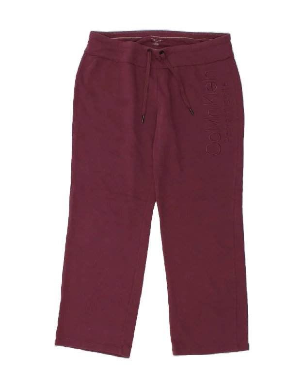 CALVIN KLEIN Womens Graphic Tracksuit Trousers UK 16 Large Burgundy Cotton