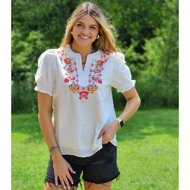 White Floral Blouse