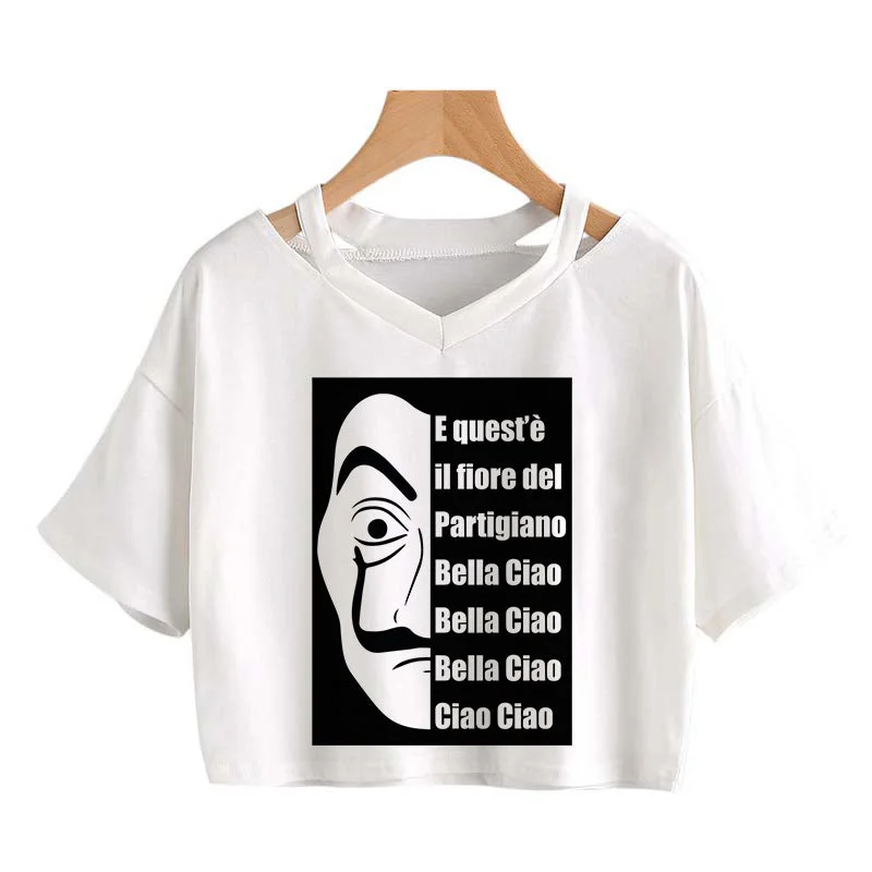 New Money Heist Printing T Shirt The House of Paper La Casa De Papel Tops Tee Women Summer Casual Crop Tops V-neck Sexy T-shirt