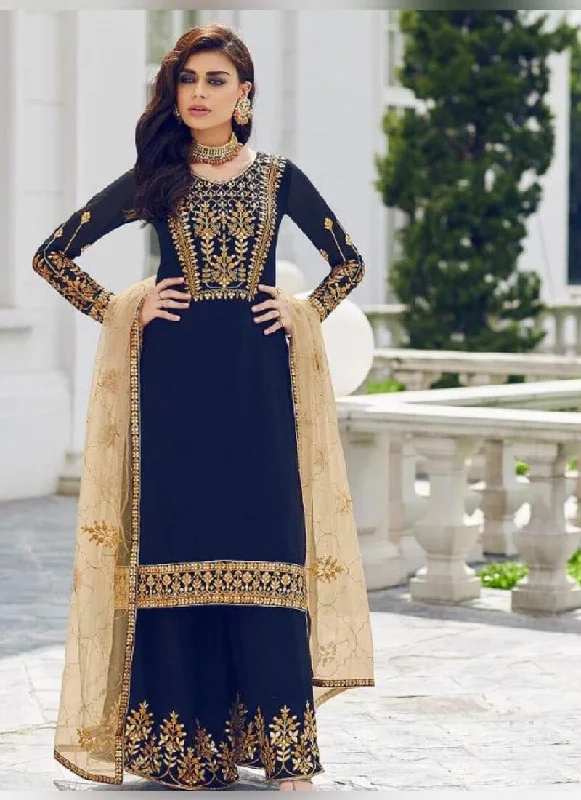 Attractive Navy Blue color With Georgette Base Pakistani Palazzo Suit