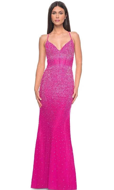 La Femme 32007 - V-Neck Rhinestone Embellished Prom Dress