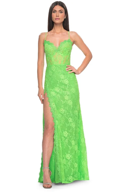 La Femme 32441 - Floral Lace V-Neck Prom Gown