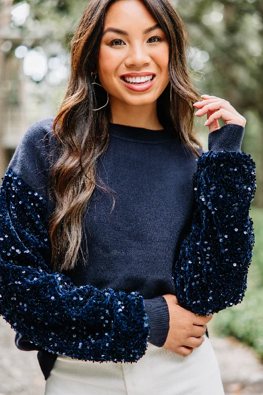 Don't Think Twice Navy Blue Sequin Sweater