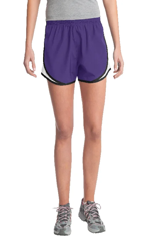 Sport-Tek Womens Cadence Moisture Wicking Shorts - Purple/White/Black - Closeout