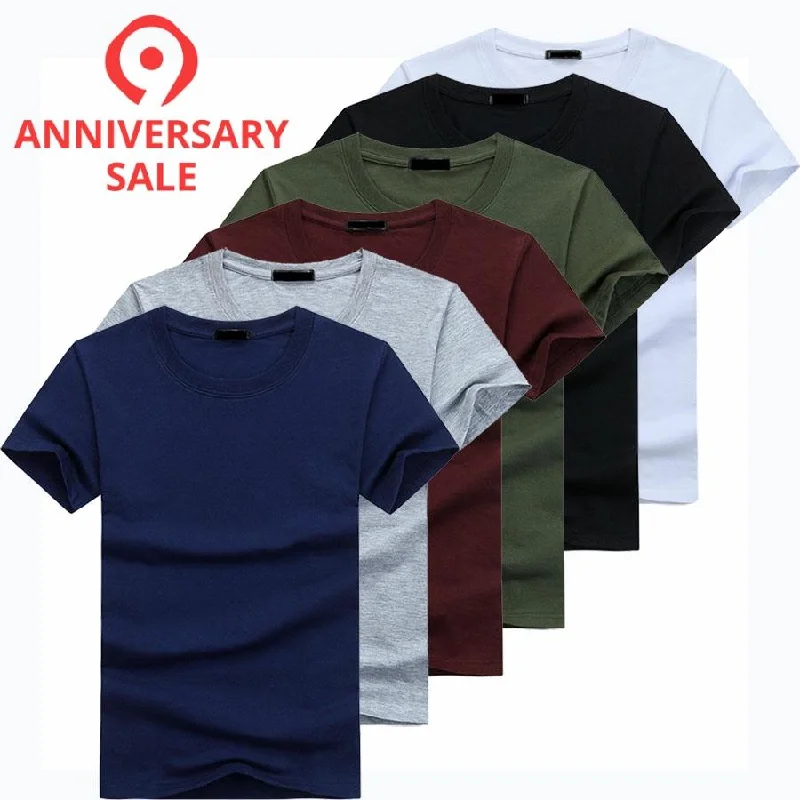 2019 6pcs/lot High Quality Fashion Men's T-Shirts Casual Short Sleeve T-shirt Mens Solid Casual Cotton Tee Shirt Summer Clothing