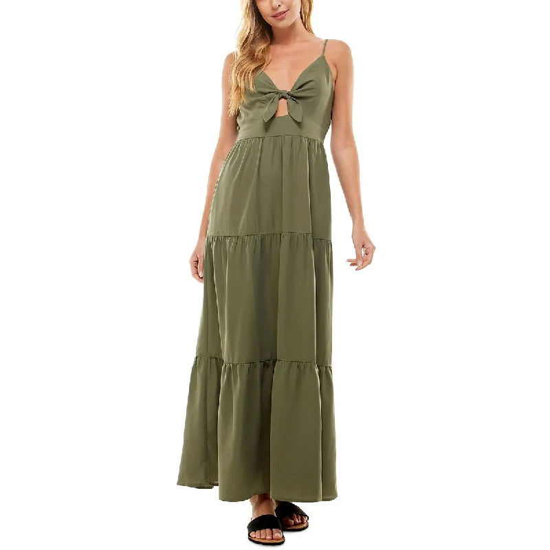 Kingston Grey Womens Juniors Tie-Front Tiered Maxi Dress