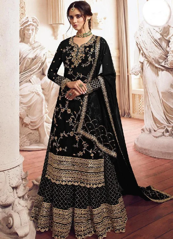 Dashing Black Zari Georgette Pakistani Palazzo Salwar Suit