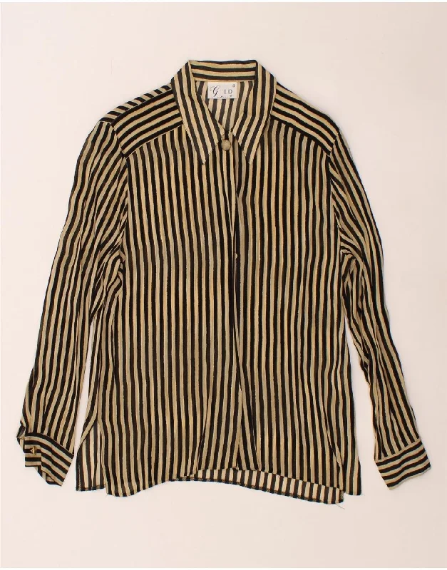 VINTAGE Womens Shirt Blouse UK 12 Medium  Beige Striped Viscose