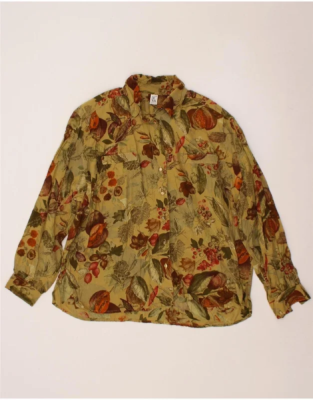 DELMOD Womens Shirt Blouse EU 46 XL Khaki Floral Viscose