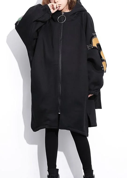 Classy black Fine Coats Women Work Outfits hooded thick Three-dimensional decoration outwears