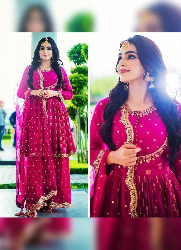 Fascinating Rani Pink Crepe Silk Base Salwar Kameez Palazzo Suit