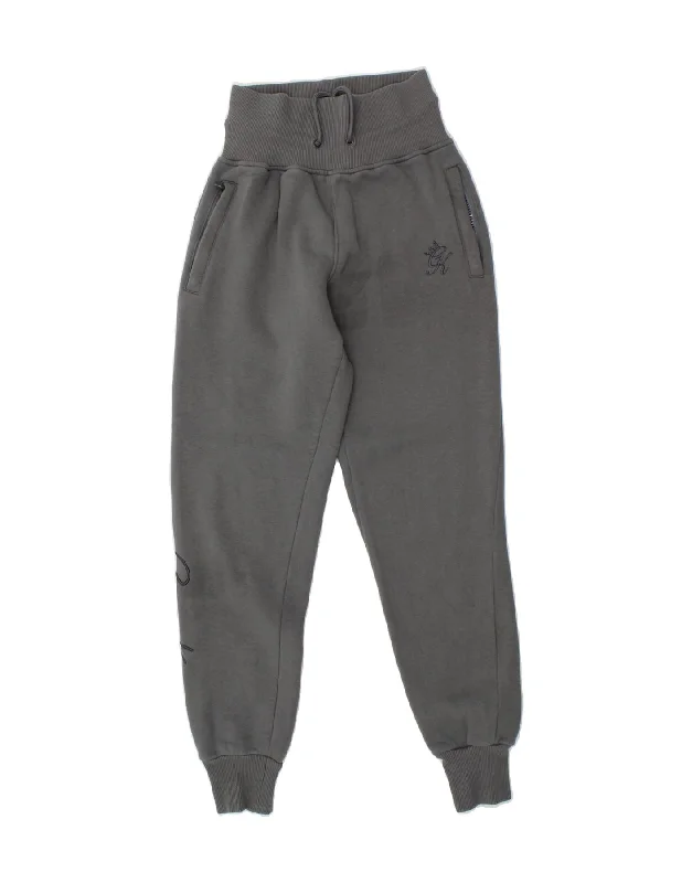 GYM KING Womens Graphic Tracksuit Trousers Joggers US 6 Medium Grey Cotton