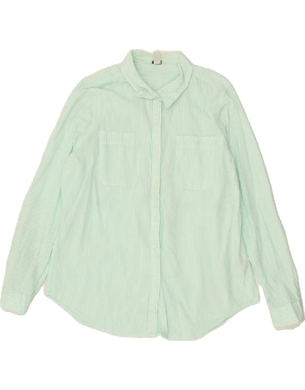 L.L.BEAN Womens Shirt UK 16 Large Turquoise Pinstripe Cotton