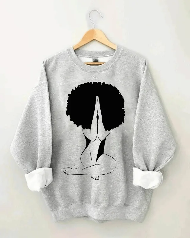 Afro Praying Girl Long Sleeve Sweatshirt