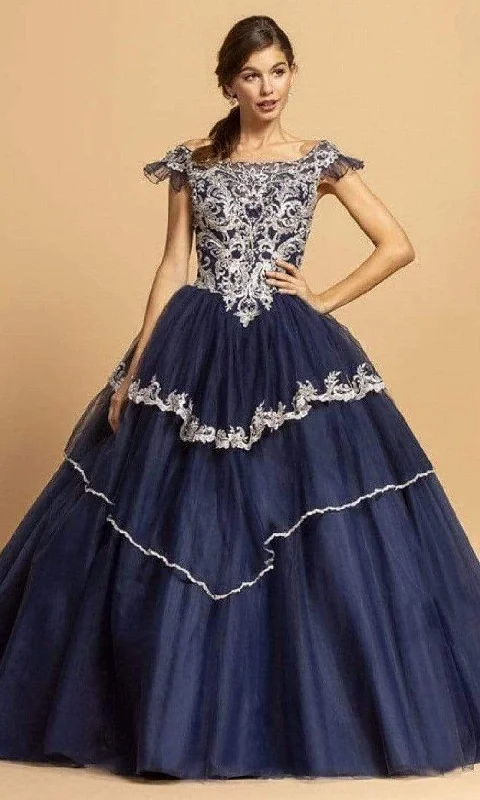 Aspeed Design - L2259 Off Shoulder Short Sleeves Ball Gown