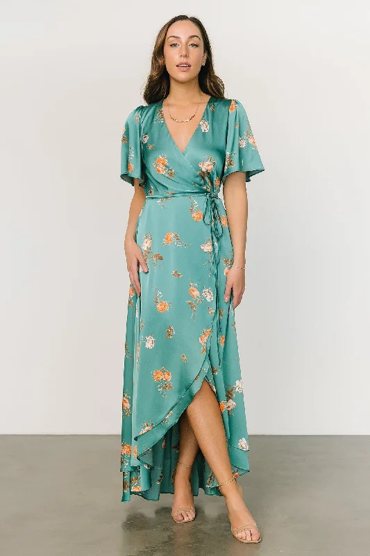 Amara Wrap Dress | Green + Coral Floral