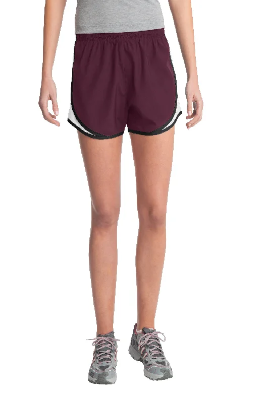 Sport-Tek Womens Cadence Moisture Wicking Shorts - Maroon/White/Black - Closeout