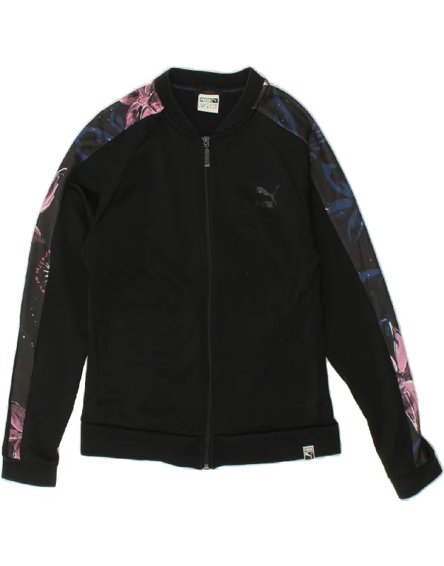 PUMA Womens Tracksuit Top Jacket UK 12 Medium Black Floral Cotton