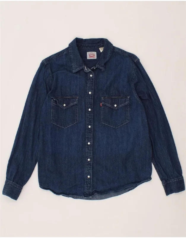 LEVI'S Womens Denim Shirt UK 16 Large Navy Blue