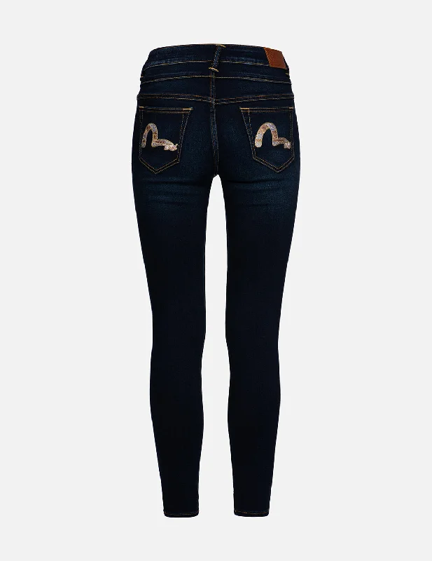 Floral-Pattern Seagull  Embroidery High-Waist Skinny Jeans