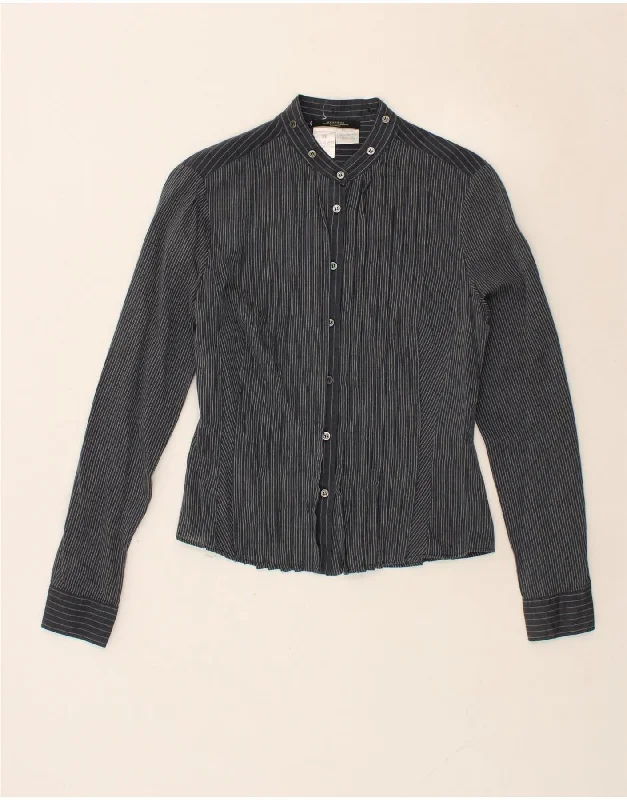 MAX MARA Womens Shirt Blouse UK 12 Medium Navy Blue Pinstripe Cotton