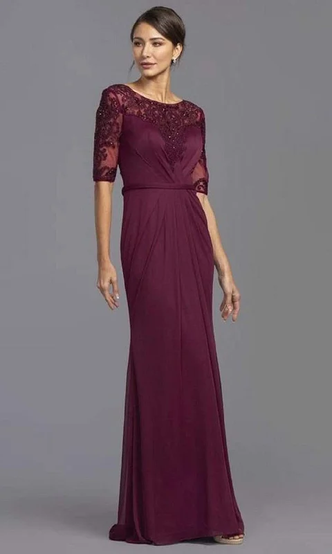 Aspeed Design - M2322 Sheer Sleeve Embroidered Sheath Dress