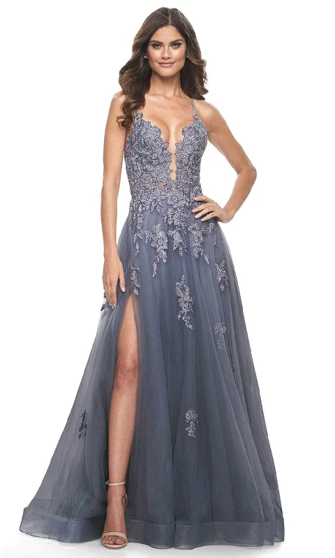 La Femme 31472 - Beaded Appliqued Plunging Prom Gown