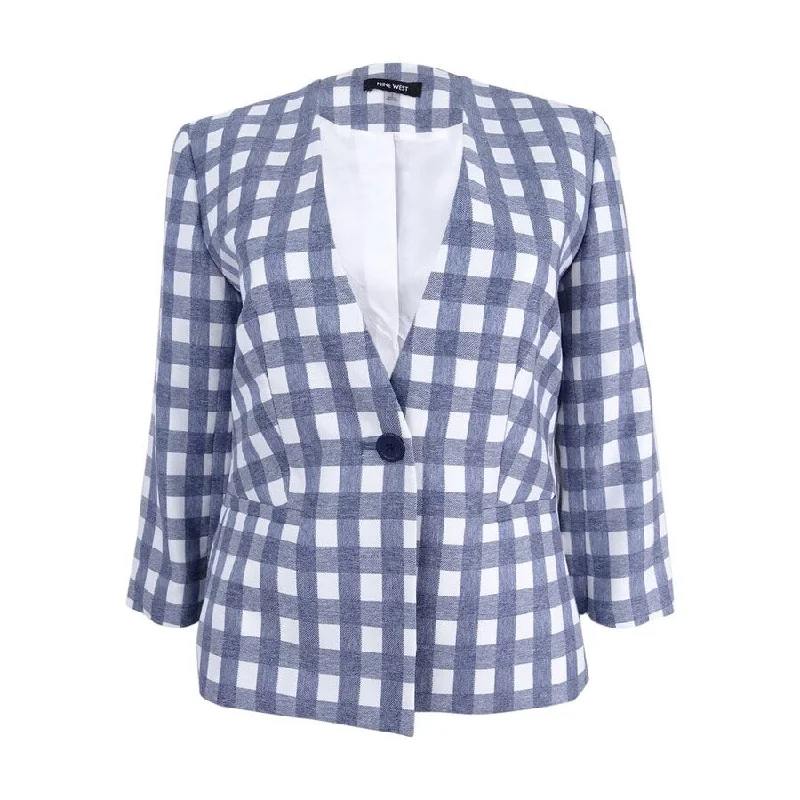 Nine West Women's Single-Button Checked Blazer