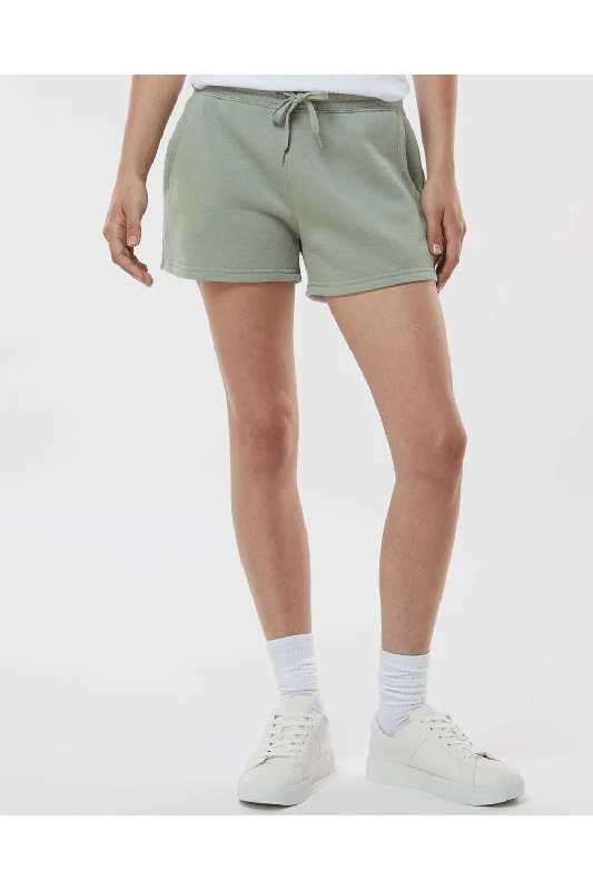 Independent Trading Co. Womens California Wave Wash Fleece Shorts w/ Pockets - Sage Green