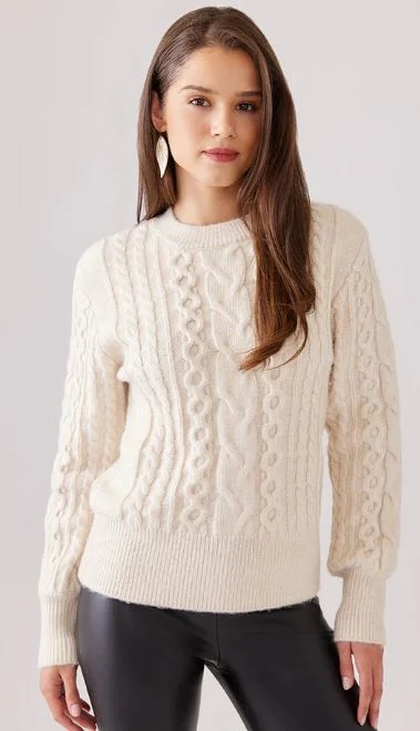 Karen Kane Cable Knit Sweater Creme