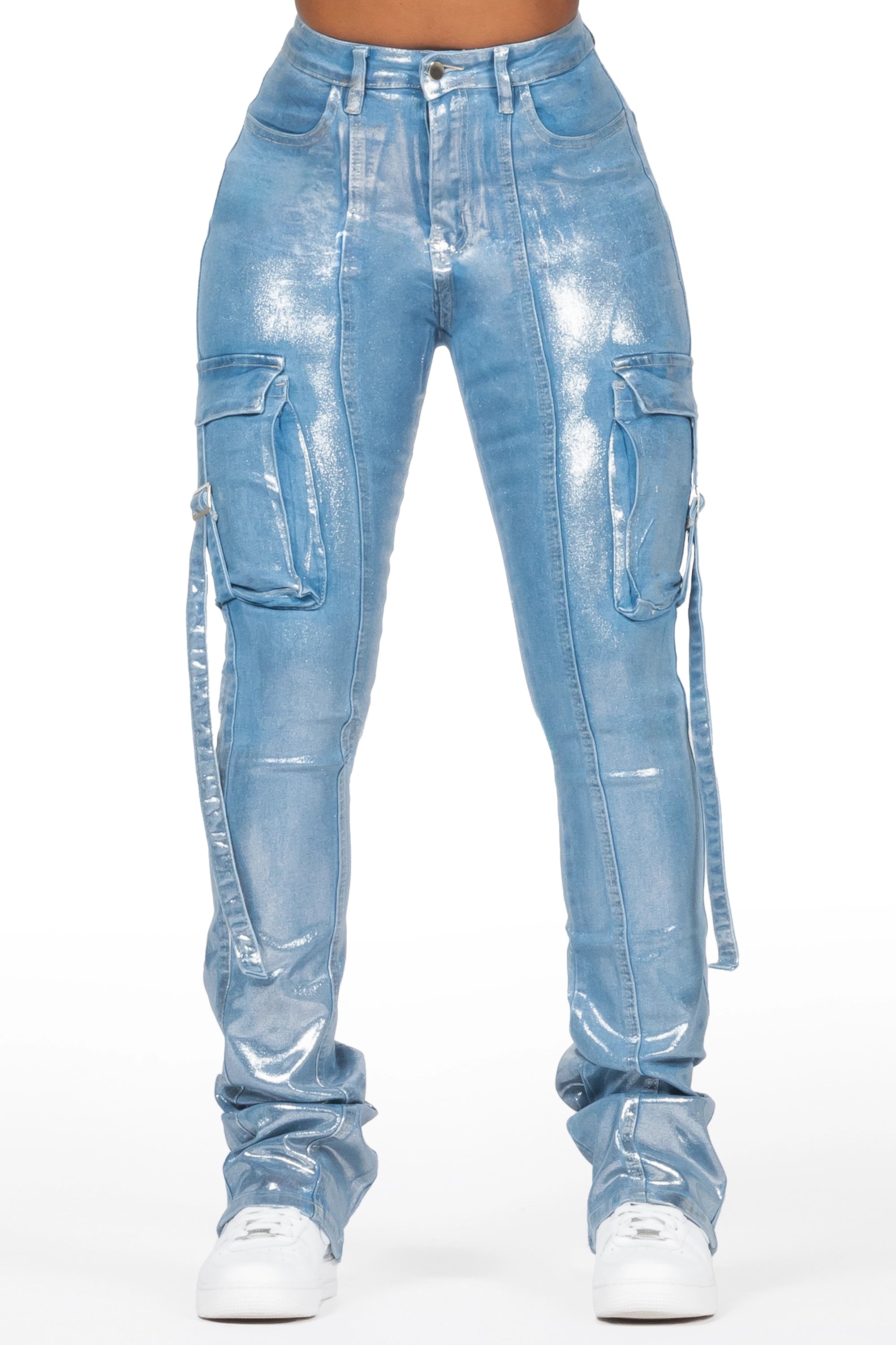 Lovera Light Wash Foiled Stacked Flare Jean