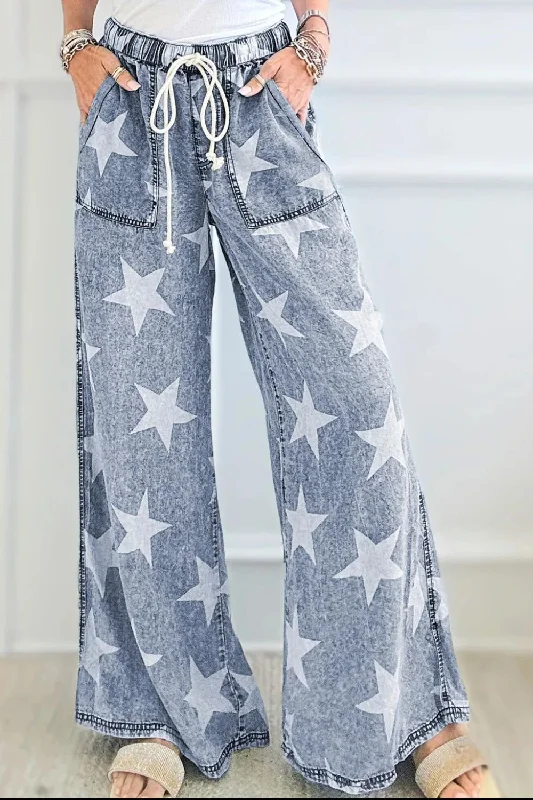 Drawstring Star Wide Leg Jeans