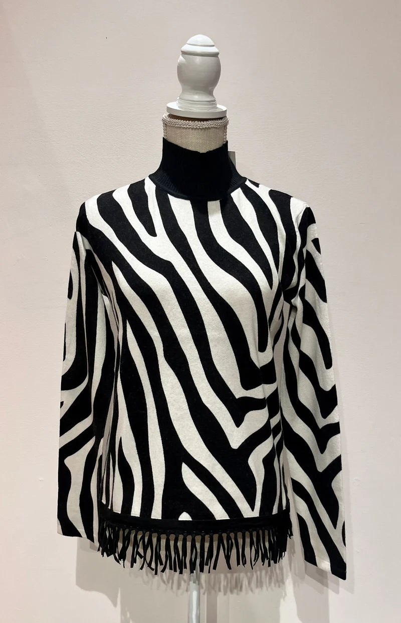 Tyler Boe Zebra Fringed Sweater Black