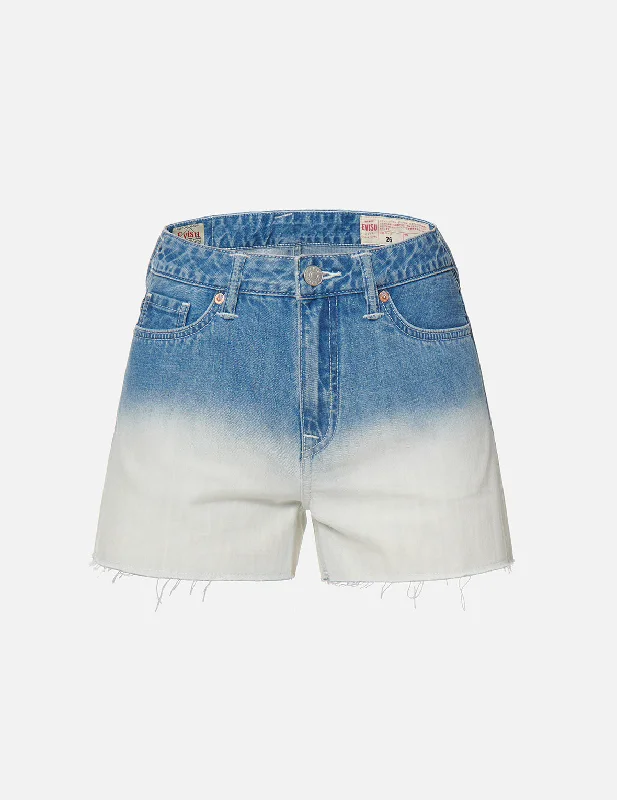 Seagull and Slogan Print Tie-dyed Denim Shorts