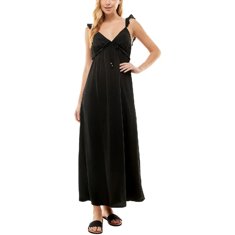 Kingston Grey Womens Juniors Ruffled V-Neck Maxi Dress