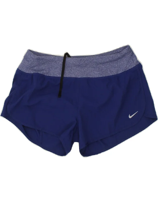 NIKE Womens Dri Fit Sport Shorts UK 12 Medium Blue Colourblock