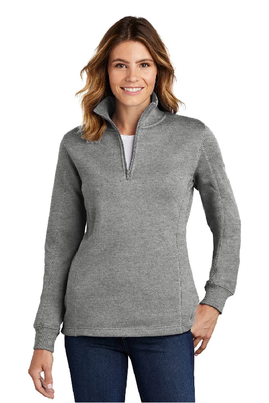 Sport-Tek Womens Shrink Resistant Fleece 1/4 Zip Sweatshirt - Heather Vintage Grey