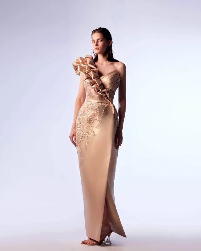 MNM Couture G1733 - Ruffled One Shoulder Evening Gown