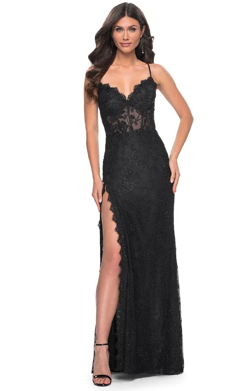 La Femme 32080 - Beaded Lace V-Neck Prom Gown